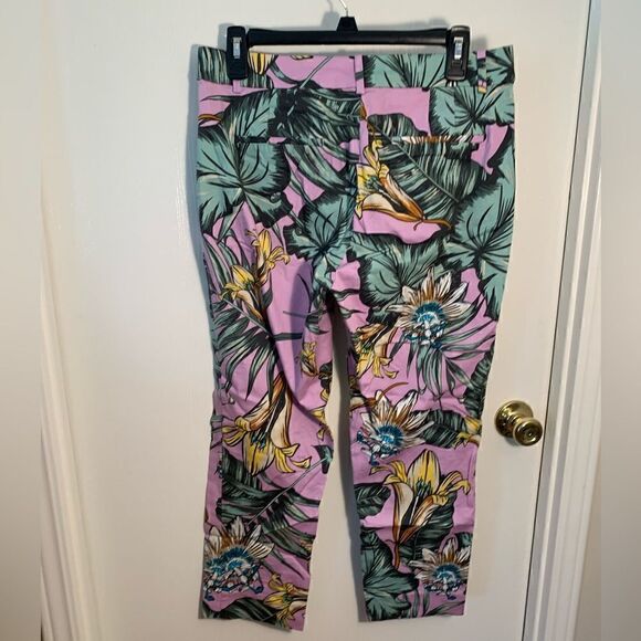 J. Crew EUC purple tropical palm skimmer cropped pants Size 10 - Picture 3 of 4